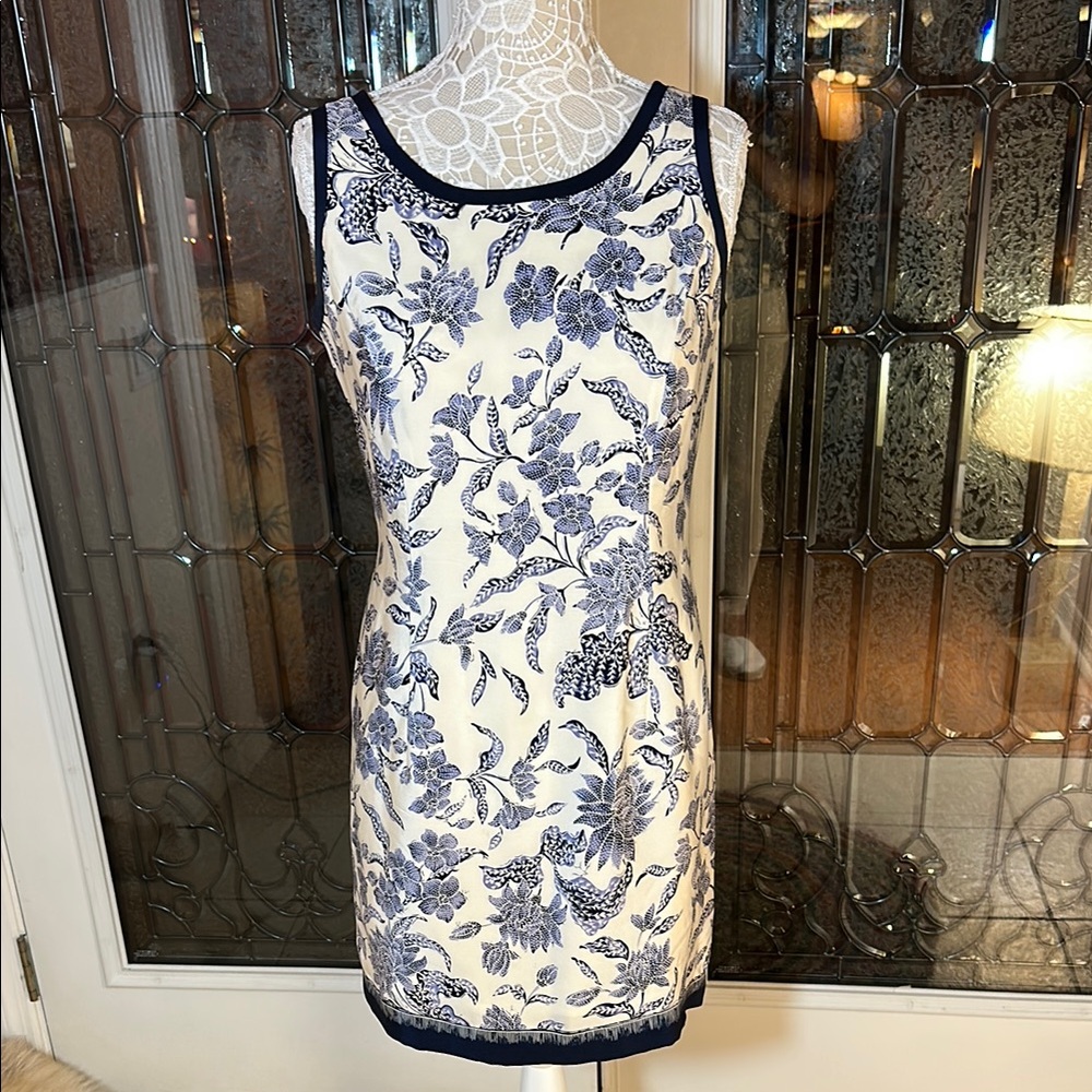 Floral Blue and White Sleeveless Dress